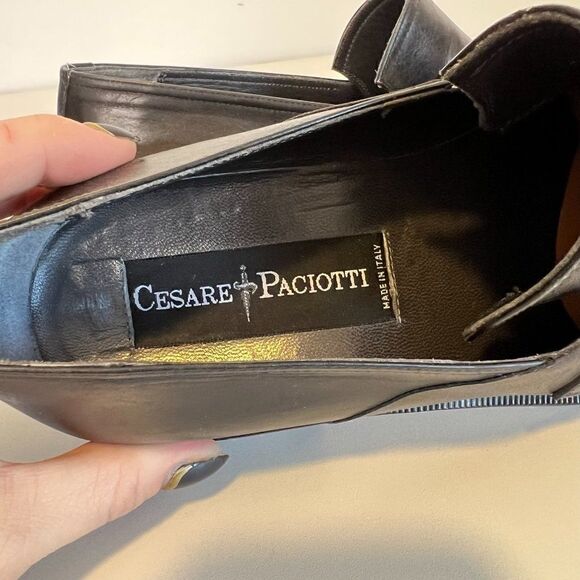 Cesare Paciotti Black Leather Square Toe Slip On Loafer - Picture 6 of 7